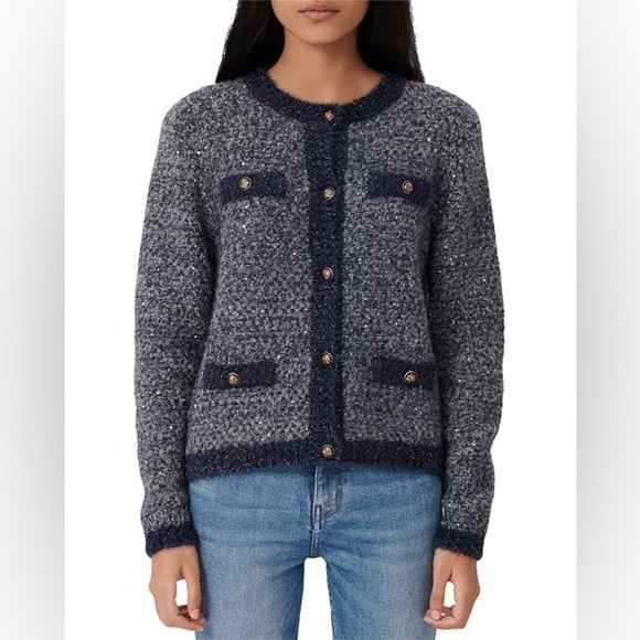 Maje Sweaters - Maje Mission Sequin Navy Blue Sweater